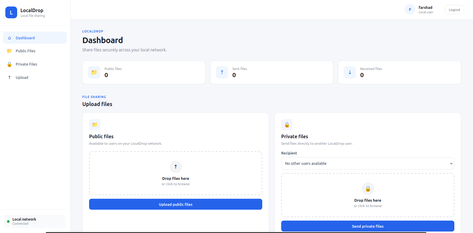 LocalDrop local-network file-sharing interface